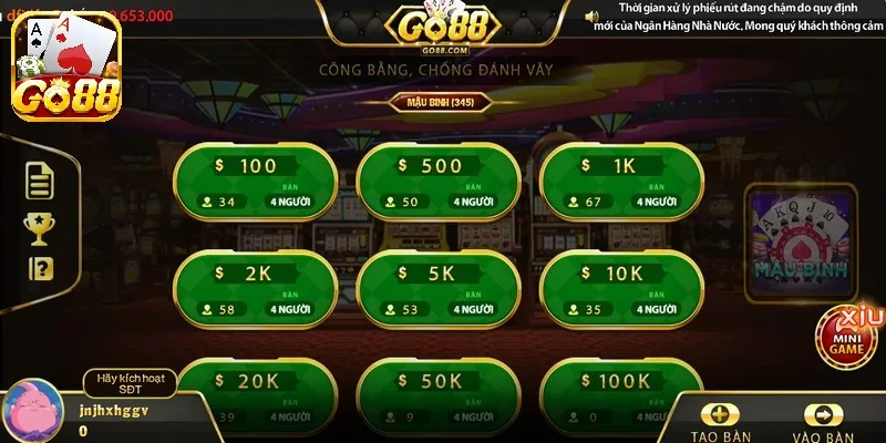 Mậu binh Go88 là phiên bản game bài được người chơi tham gia trải nghiệm đông